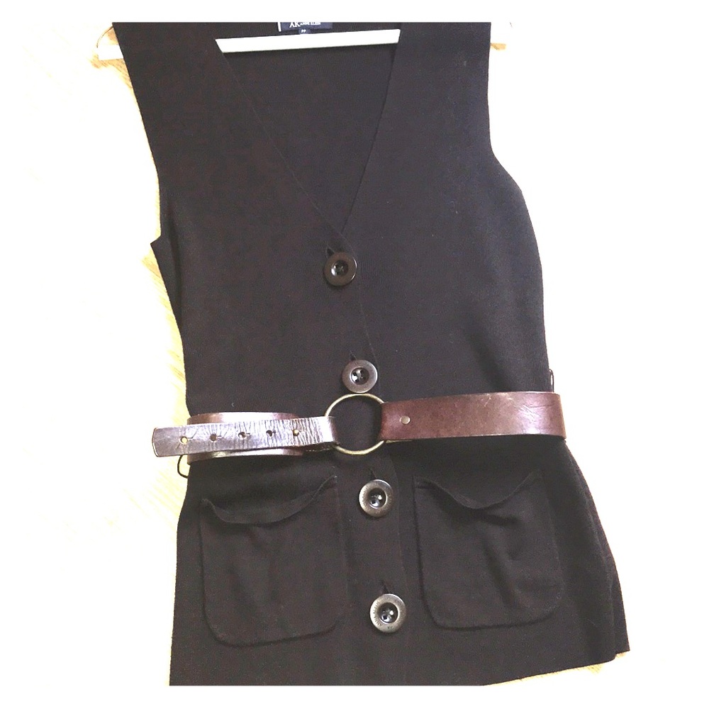 Anne Klein sweater vest cardigan self belt layering